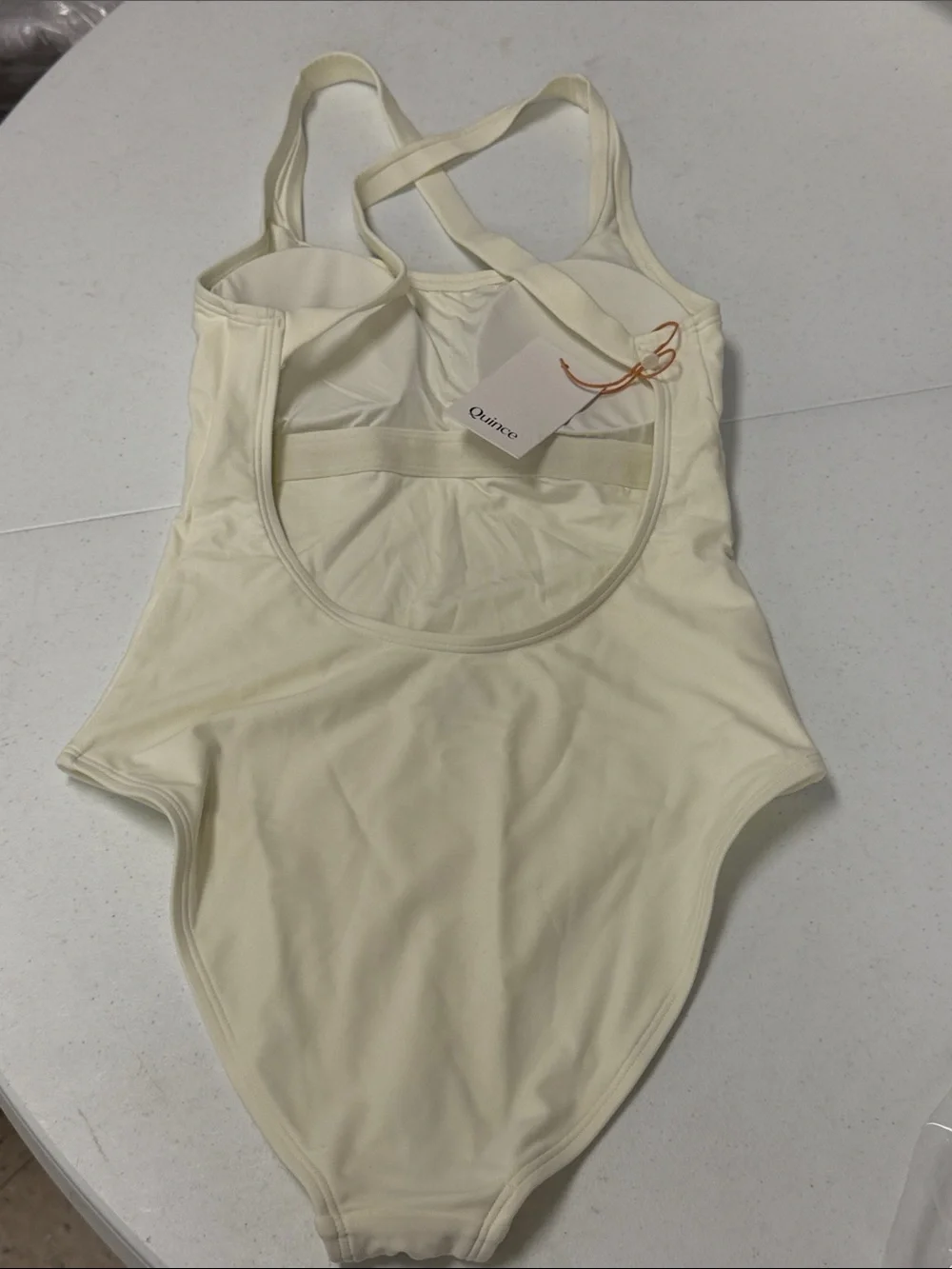 NWT QUINCE Italian Cross-Back Swimsuit Ivory (bin 22)